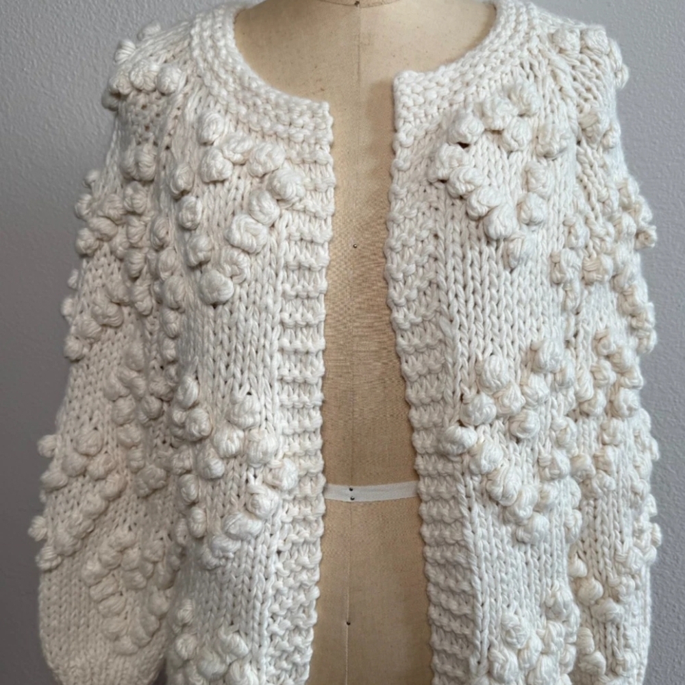 Chicwish Handmade with Love Chunky Pom Pom Wool Blend Cardigan Sweater